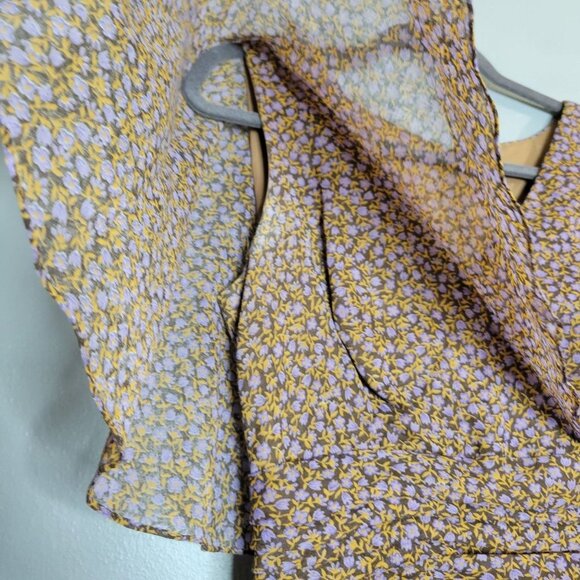 Miss Elliette Vintage Women's Chiffon Floral MIdi Flutter Sleeve V-Neck Dress sz - Picture 3 of 11